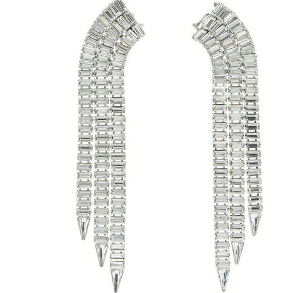 Tassels Bling Rhinestone Earrings Fringe Dangle Huge Club Holiday Party - Picture 3 of 6